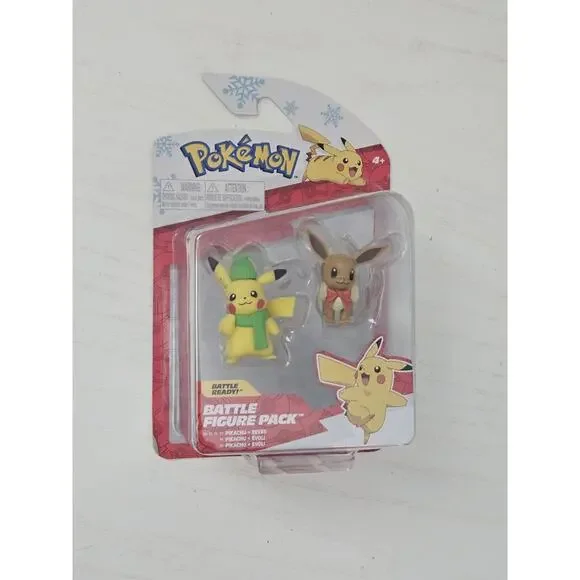 Pokemon 2022 Holiday Eevee & Pikachu Battle Figure Pack Christmas Set New - Picture 1 of 3